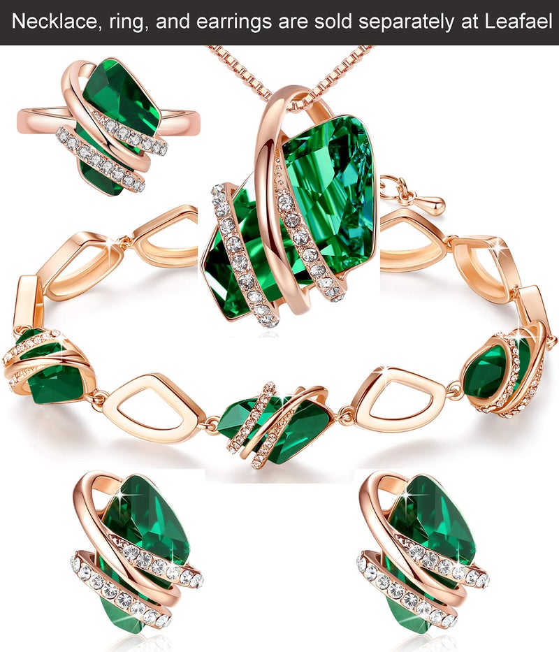 Leafael Wish Stone Link Charm Bracelet with Emerald Green Birthstone Crystal for May, Rose Gold Plated, 7"+2" - Image 5